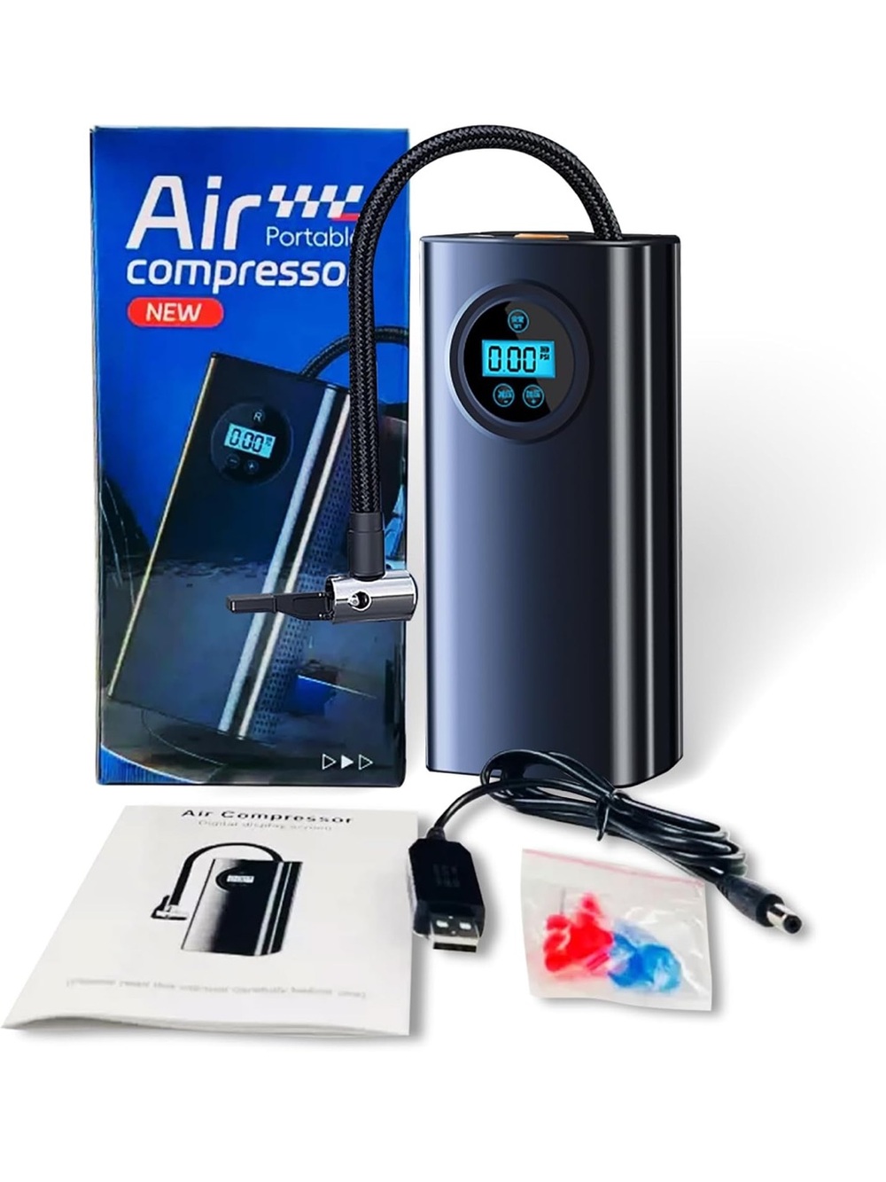 Portable Digital Tire Air Pump - Black